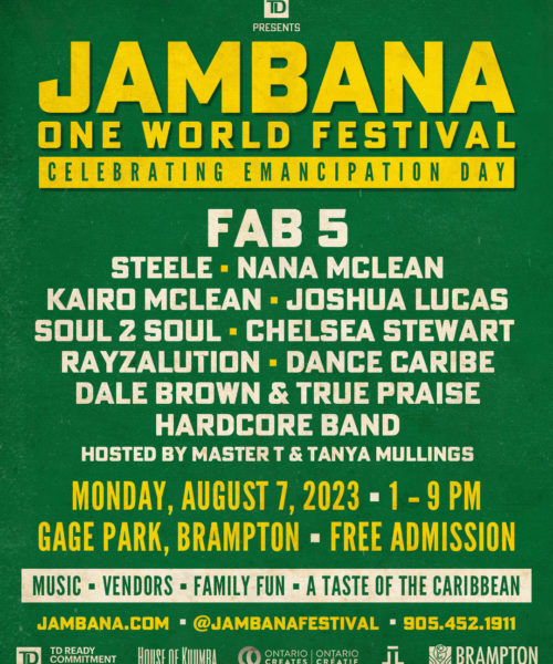 Jambana One World Festival in Celebration of Emancipation Day on August 7th in Brampton